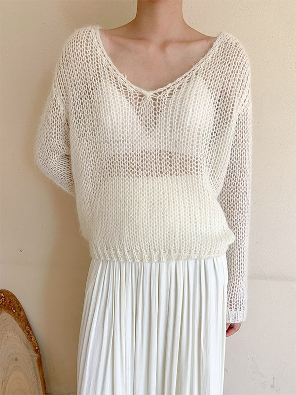 Women Pullover Hollow Knit Blouse