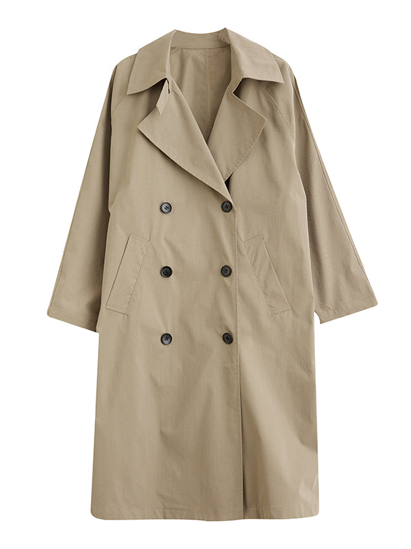 Loose Buttoned Notched Collar Trench Coat