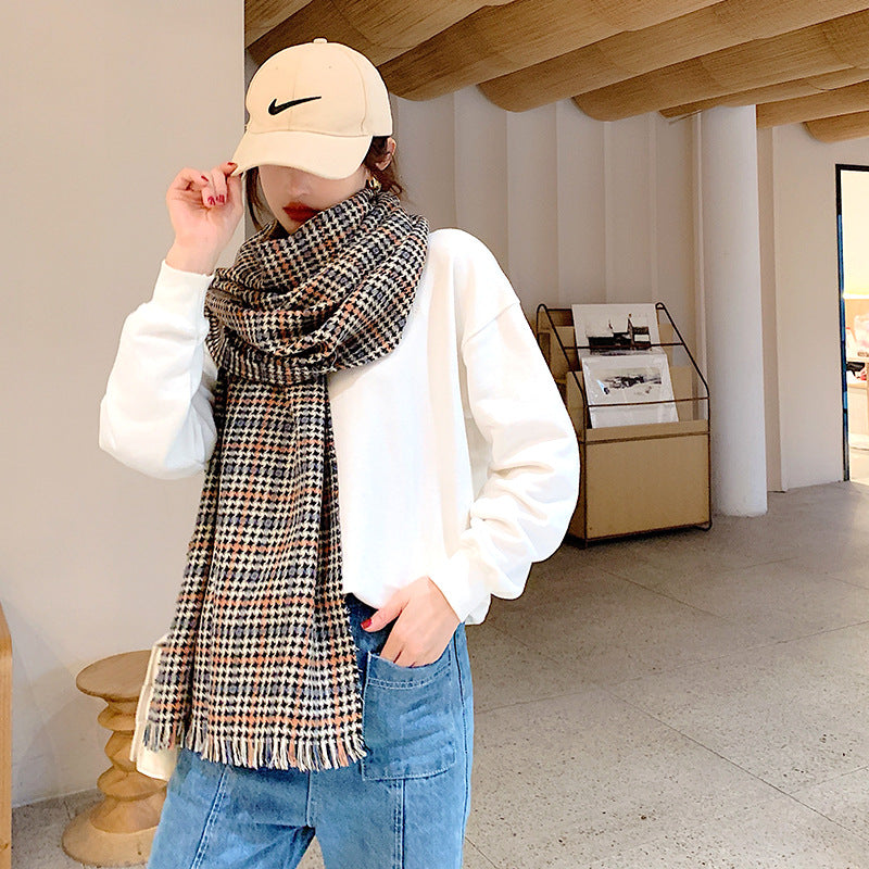 Double-Sided Imitated Cashmere Warm Plaid Scarf