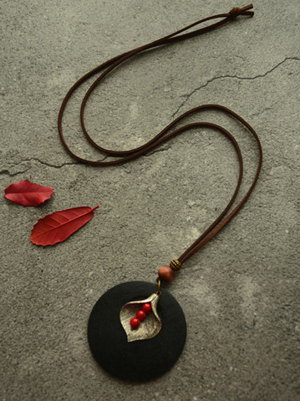 National Red Beads Leaves&Chips Necklace