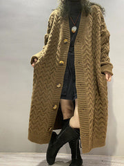 Mid-Length Loose Casual Long Sleeve Knitted Sweater Coat