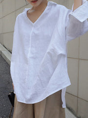 Loose V-Neck Irregular Long Sleeve Shirt