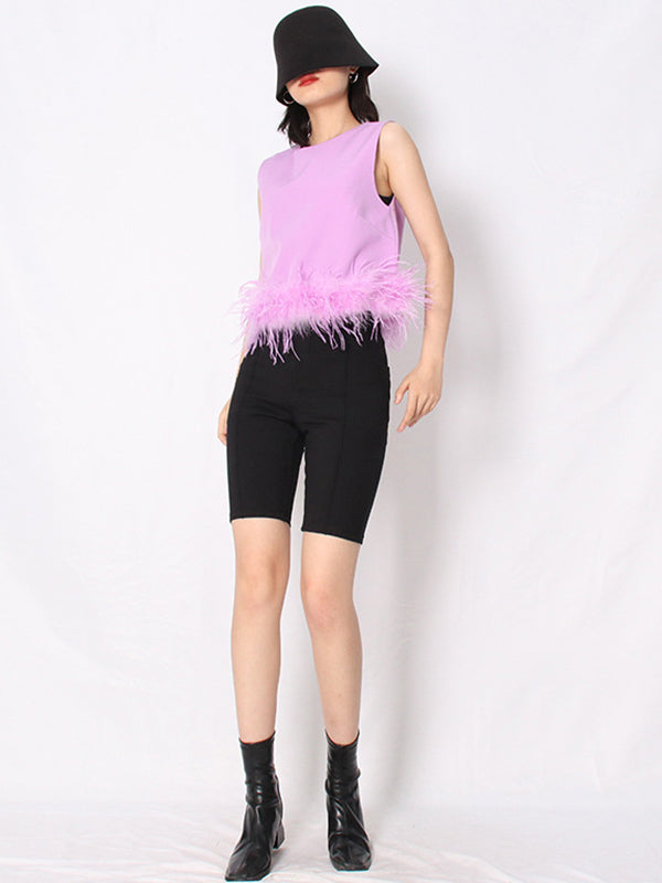 Going Out Sleeveless Split-Joint Feathers Vest Top