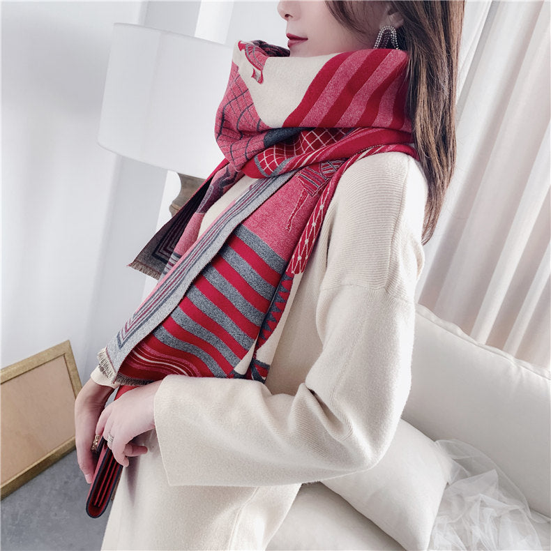 Imitated Cashmere Printed Long Warm Scarf