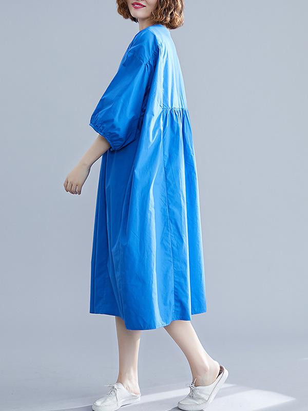Casual Loose Solid Half-Sleeve Long Dress
