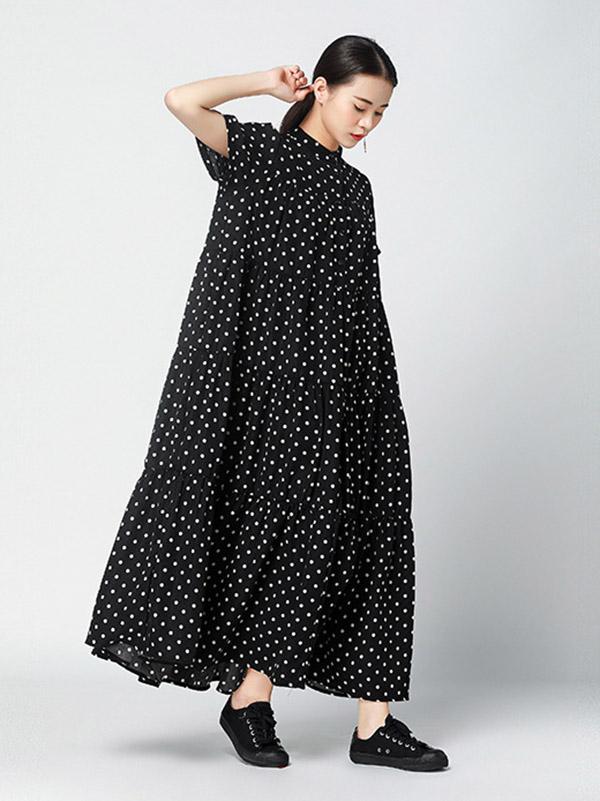 Vintage Polka-Dot Loose Tiered Cake Dress