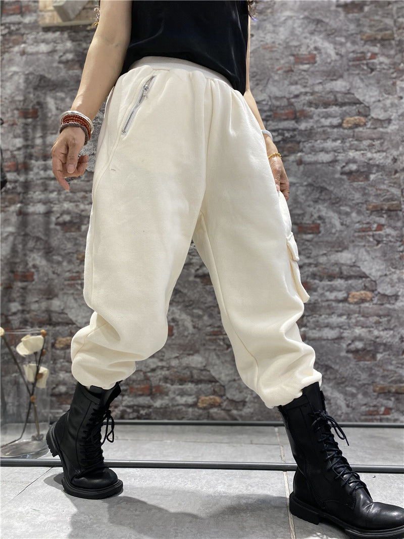 Retro Loose Solid Color High-Waist Cotton Pants