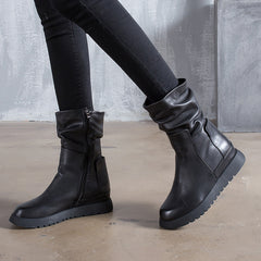 Women's Vintage Round Toe Solid Color Boots
