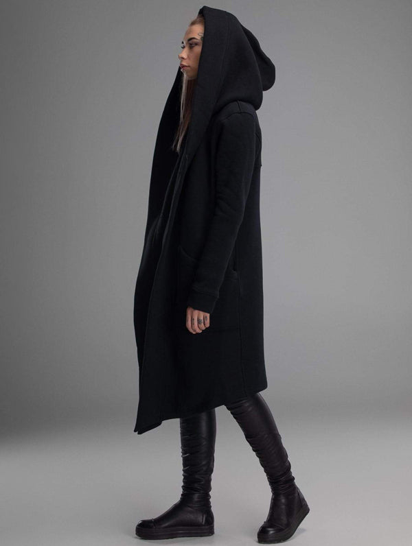 Thickened Black Hooded Coat