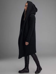 Thickened Black Hooded Coat