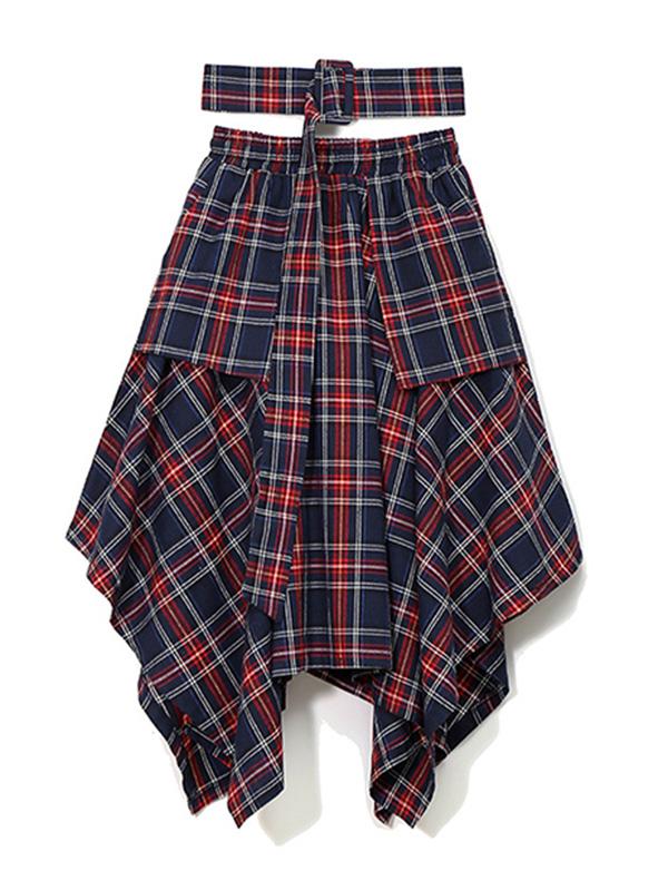 Casual Empire Belt Plaid Cropped Skirt