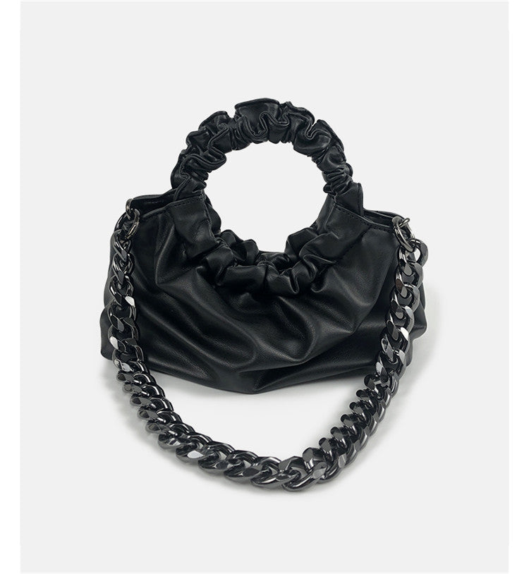 Pleated Ring Chain One-Shoulder Bags