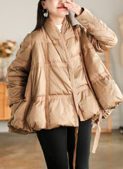 Retro Solid Color Splicing Down Jacket