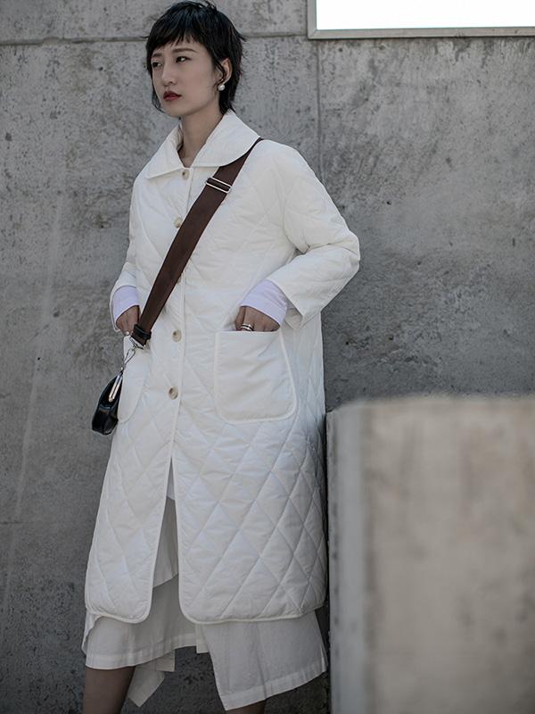 Solid Color Rhombic Long Cotton Coat