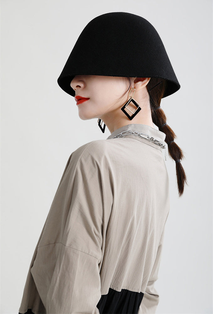 Stitching Contrast Color Loose Big Swing Long Sleeve Dress