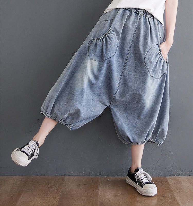 Solid Color Loose Elastic Waistband Pants