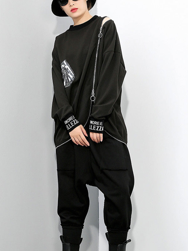 Women Zipper Pullover Irregular Sweatshirt