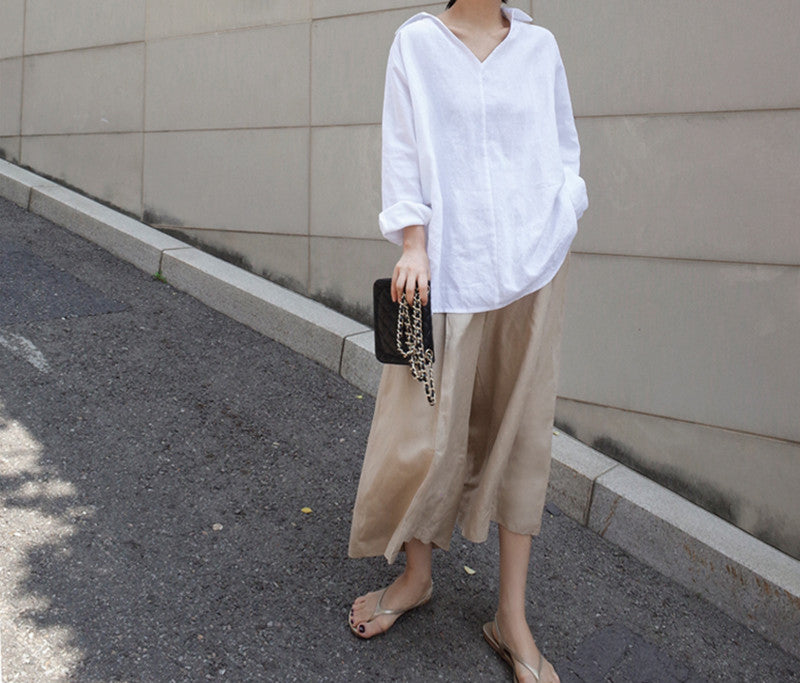 Loose V-Neck Irregular Long Sleeve Shirt