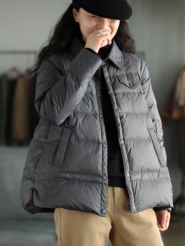 Lapel Solid Loose Down Coat