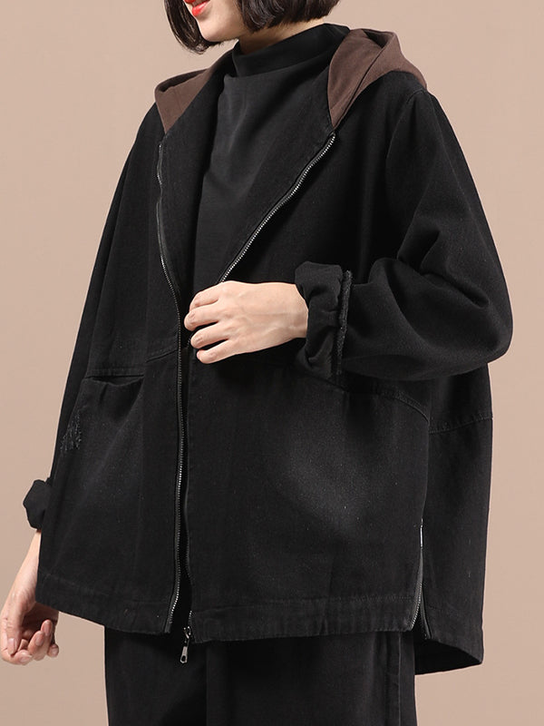 Women Plus Fleece Hooded Casual Jacket