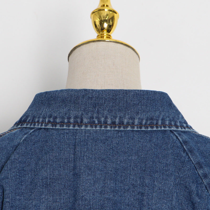 Urban Stand Collar Zipper High-Waist Denim Outerwear