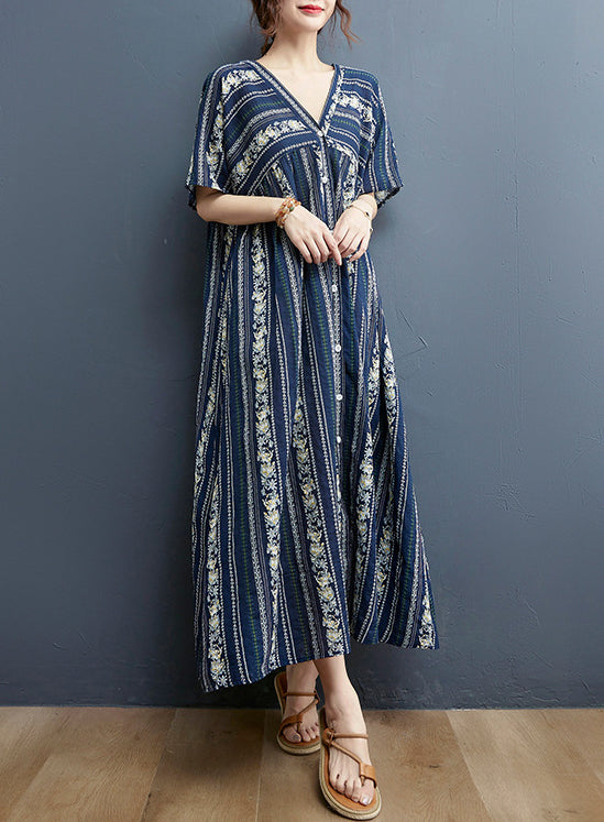 Bohemian Vintage Print V-Neck Dress