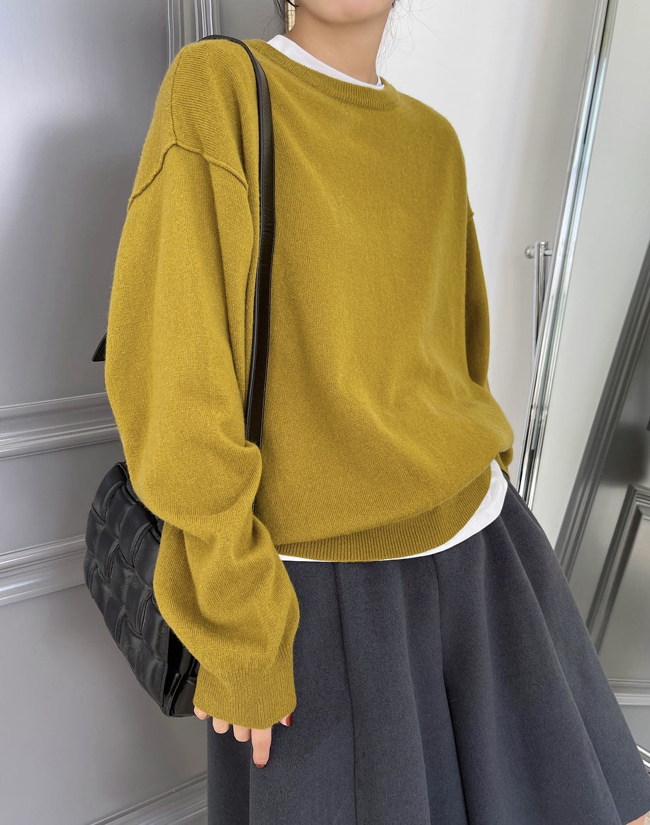 Round Neck Solid Color Pullover Wool Sweater