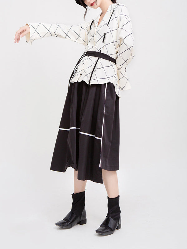 Women Drawstring Pleated Loose Print Shirt