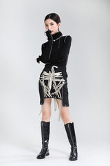 Women Contrast Drawstring Strap Skirt