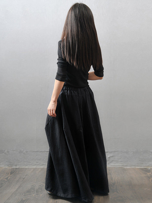 Retro Design Loose Flax Wide-Leg Pants