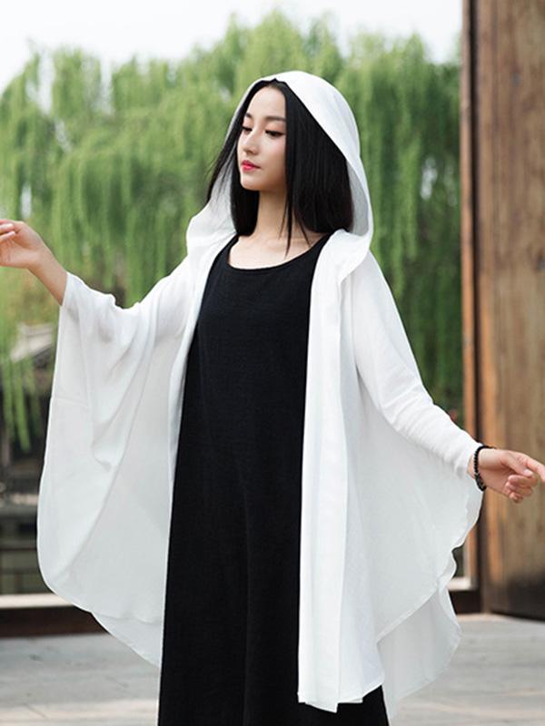 Simple Solid Loose Batwing Sleeve Hood Cape