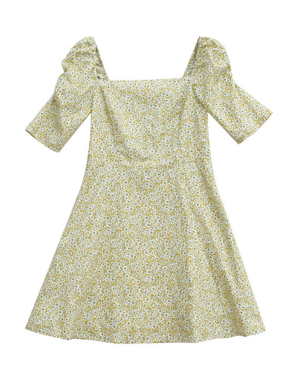 Original Bishop Sleeve Floral Square-Neck Dress