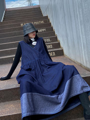 Women Solid Color Casual Denim Strap Dress