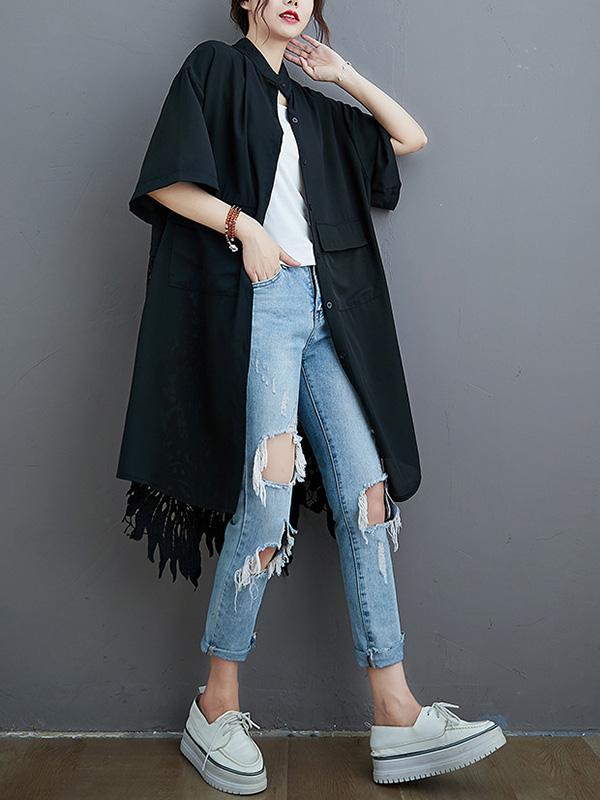 Loose Split-Joint Hollow Solid Long Blouse