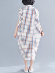 Loose Contrast Plaid Short Sleeve Dress