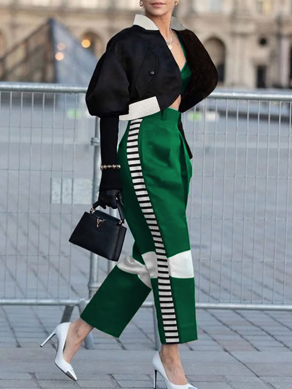 High Waisted Contrast Color Pants Trousers