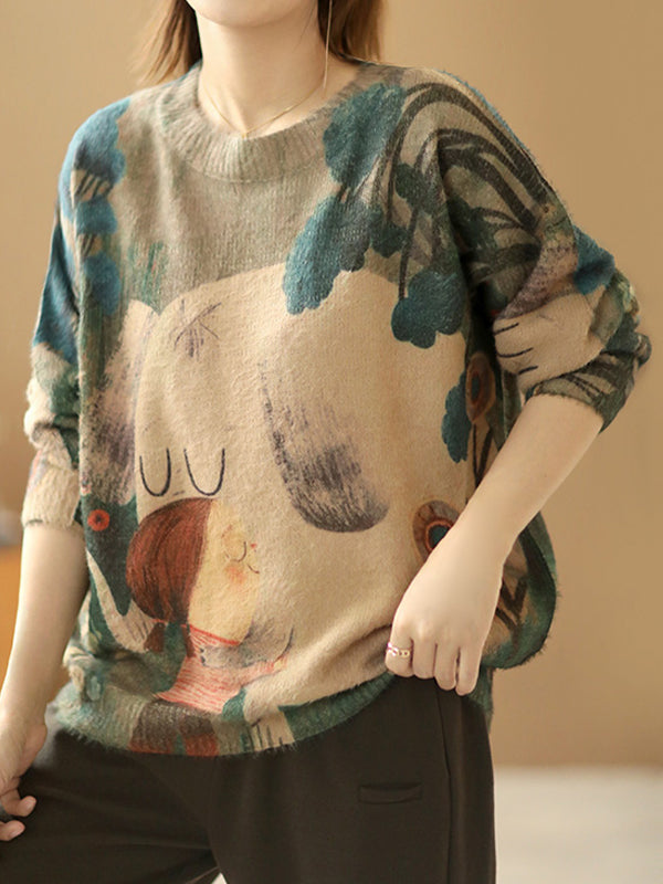 Retro Floral Bottoming Knitted Sweater