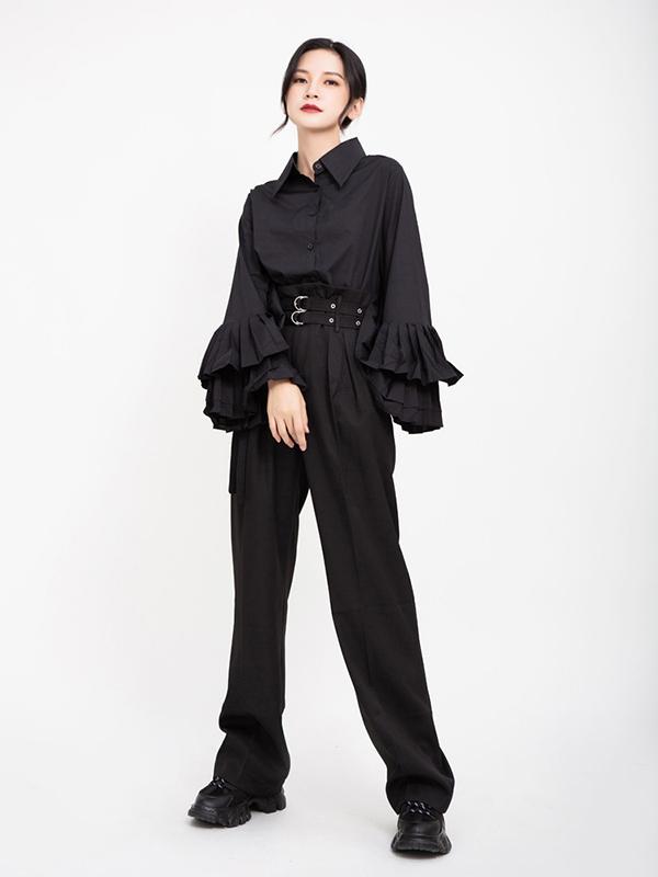 Casual Belted Mop-floor Wide Leg Pants