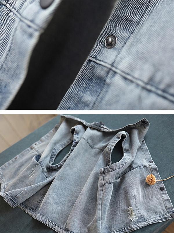 Vintage Stand Collar Sleeveless Jean Vest Coat