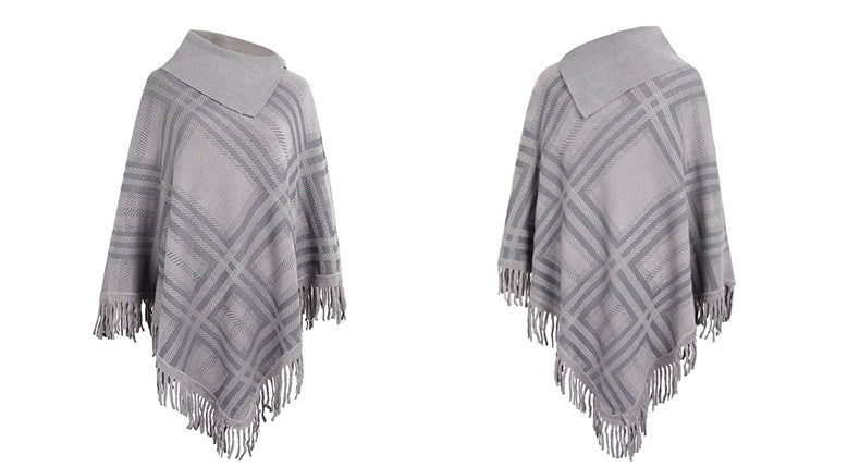 Casual Plaid Knitted Lapel Shawl Sweater