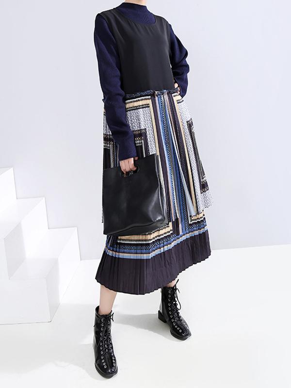 Two Pieces Printed Split-Joint Ruffled Long Dress