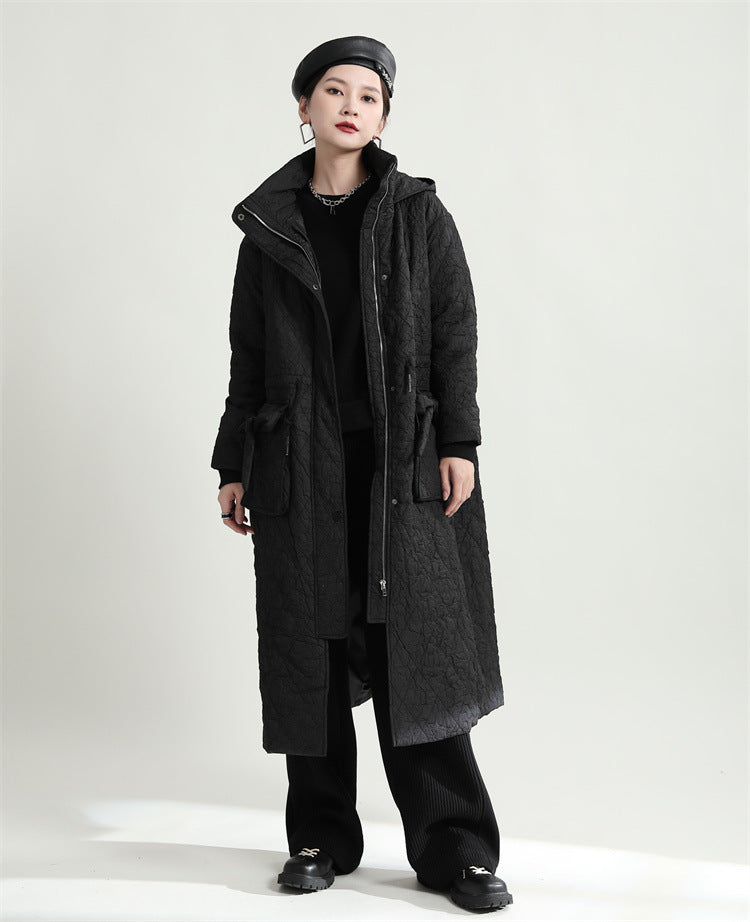 Loose Drawstring Hooded Cotton Coat