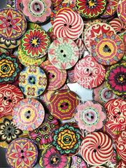 Vintage Style Round Printed Wooden Buttons