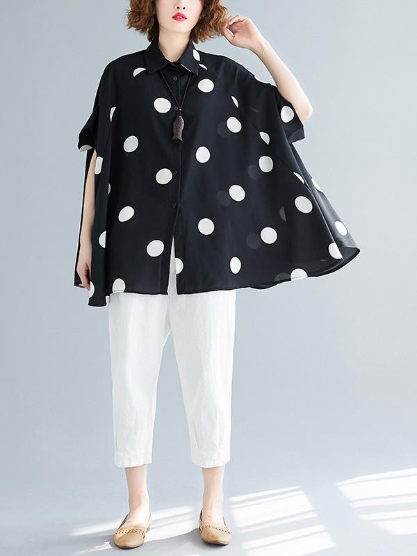 Loose Plus Size Polka-Dot Batwing Sleeve Shirt