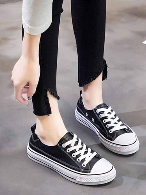 Lace Up Pu Leather Sneakers