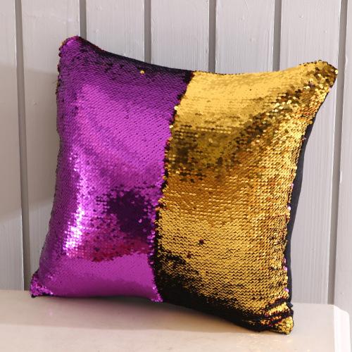 Sequined Color Contrast Square Pillow Case