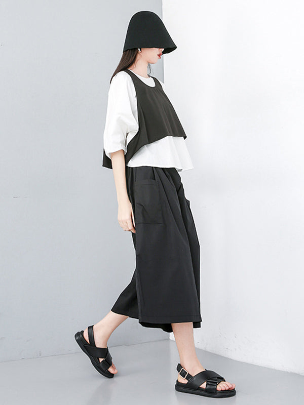 Three Piece Original Solid Vest& T-Shirt&Wide Leg Shorts