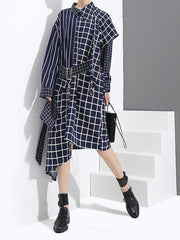 Cropped Splicing Plaid Shirt Long Dress