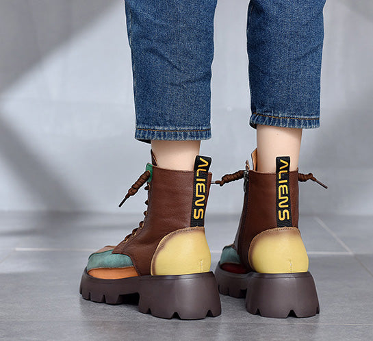 Retro Colorful Pu Platform Martin Boots