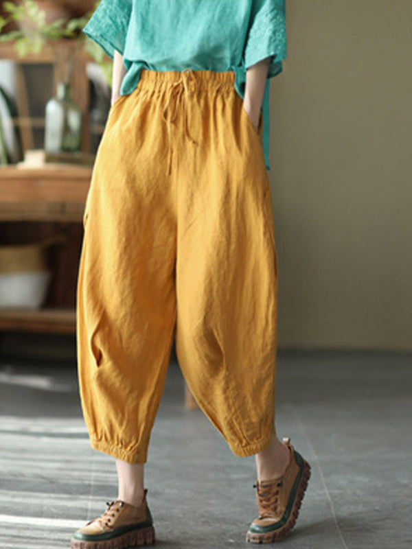 Linen Sloid Color Loose Casual Pants